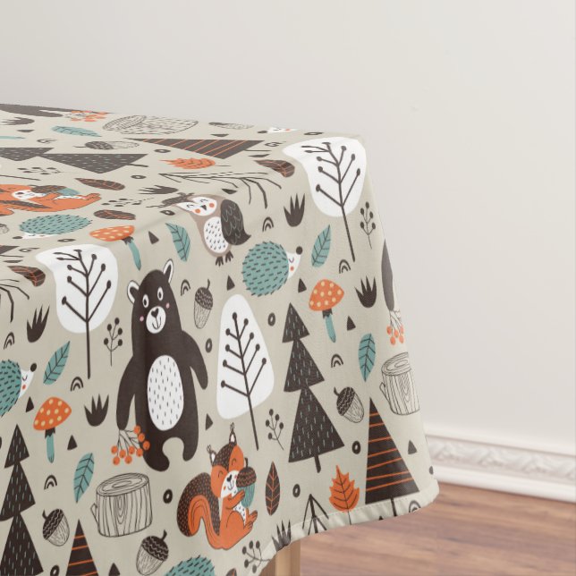 Cute Autumn Woodland Animals Pattern Tablecloth (In Situ)