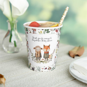 Cute Autumn Woodland Forest Baby Shower Paper Cups