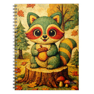 Cute Autumn Woodland Racoon with Acorn Notebook
