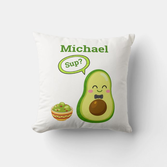 Cute Avacado Hand Drawn Name Guacamole Fruit Cushion (Front)