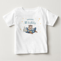 Cute Aviation Bear Blue Vintage Plane Birthday