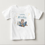 Cute Aviation Bear Blue Vintage Plane Birthday Baby T-Shirt<br><div class="desc">Celebrate your little one’s big day with this adorable aviation-themed t-shirt! Featuring a cute teddy bear riding a vintage blue aeroplane, this shirt is perfect for a 1st birthday outfit—or any age you choose! Personalise it with your child’s name and age for a unique keepsake they’ll love to wear. Made...</div>