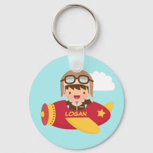 Cute Aviator Boy Aeroplane Adventure For Kids Key Ring