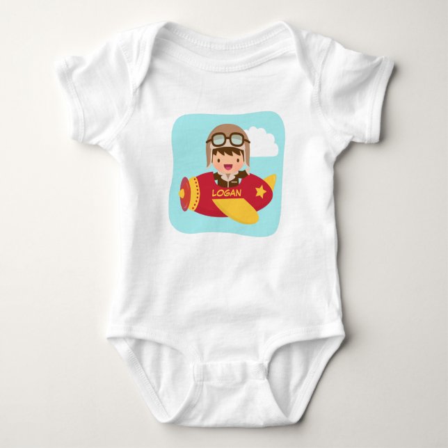 Cute Aviator Boy Aeroplane For Baby Boys Baby Bodysuit (Front)