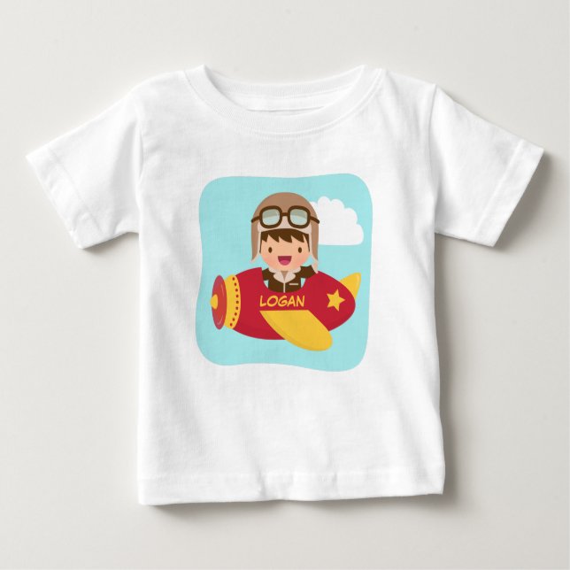 Cute Aviator Boy Aeroplane For Baby Boys Baby T-Shirt (Front)