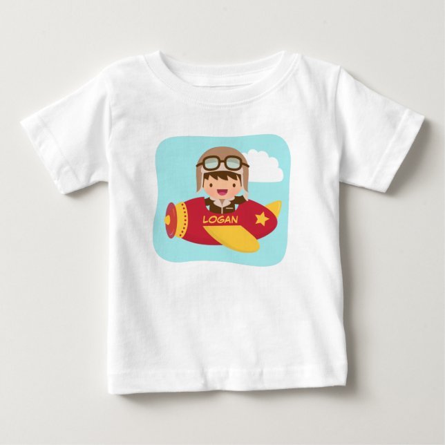 Cute Aviator Boy Aeroplane For Baby Boys T-Shirt (Front)