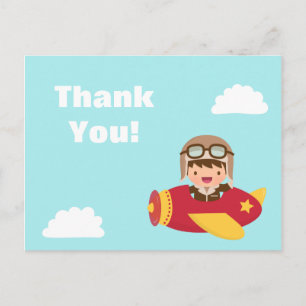 Cute Aviator Boy Aeroplane Thank You Greeting Postcard