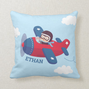 Cute Aviator Pilot Aeroplane Baby Boy Nursery Deco Cushion