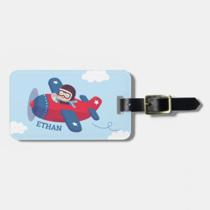 Cute Aviator Pilot Aeroplane Boys Personalised Luggage Tag