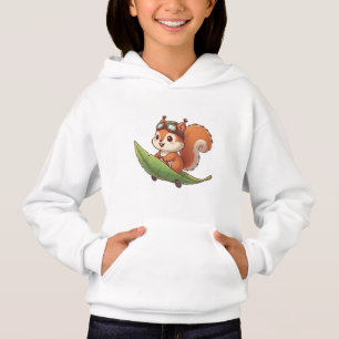 Cute Aviator Squirrel Riding Leaf Skateboard Art