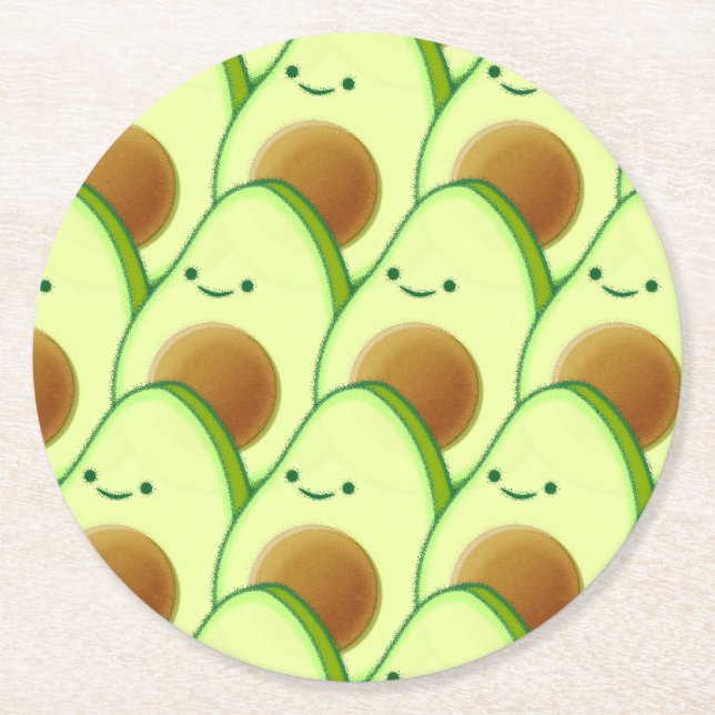 Cute Avocado All Over Drawing Round Paper Coaster (Front)