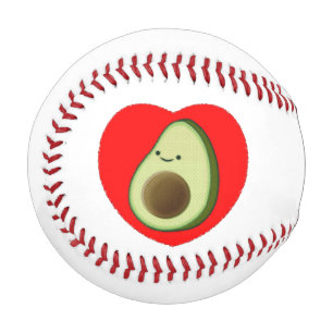 Cute Avocado Cartoon In Red Heart Baseball