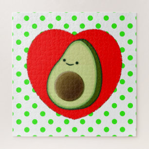 Cute Avocado Cartoon In Red Heart  Jigsaw Puzzle