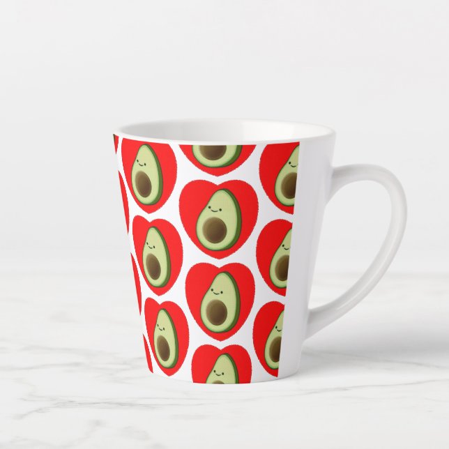 Cute Avocado Cartoon In Red Heart  Latte Mug (Right)