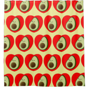 Cute Avocado Cartoon In Red Heart Shower Curtain