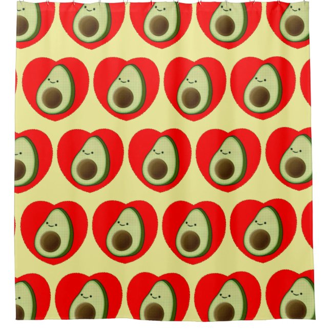 Cute Avocado Cartoon In Red Heart   Shower Curtain (Front)
