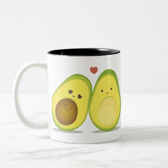 Cute avocado couple Two-Tone coffee mug (Left)