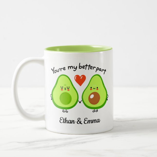 Cute Avocado Couple Valentines Day Gift Two-Tone Coffee Mug (Left)