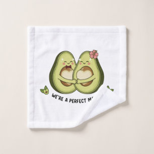 Cute Avocado Couple "We're a Perfect Match" Pun Bath Towel Set