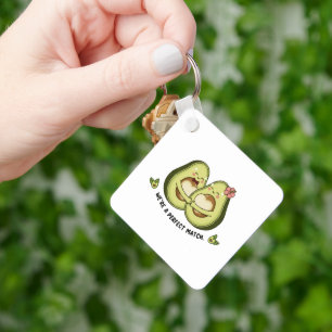 Cute Avocado Couple "We're a Perfect Match" Pun Key Ring