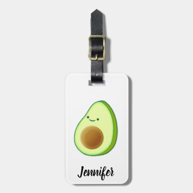 Cute Avocado Drawing Custom Name Luggage Tag (Front Vertical)