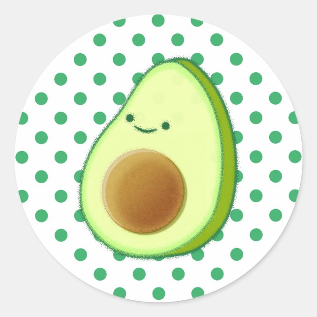 Cute Avocado Drawing Green Polka Dots  Classic Round Sticker (Front)