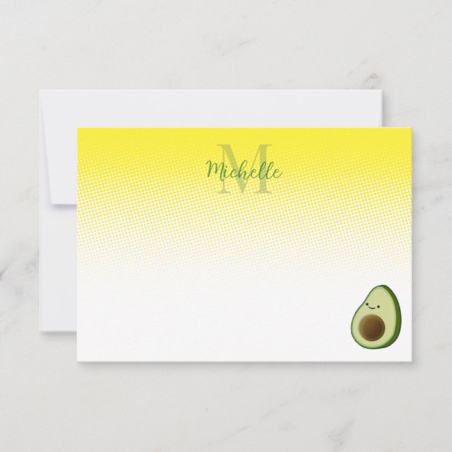 Cute Avocado Drawing Personalised Monogram Card (Front)