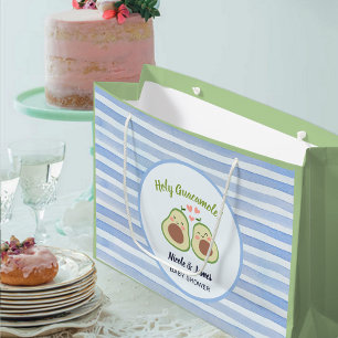 Cute Avocado Gender Neutral Twins Baby Shower Large Gift Bag