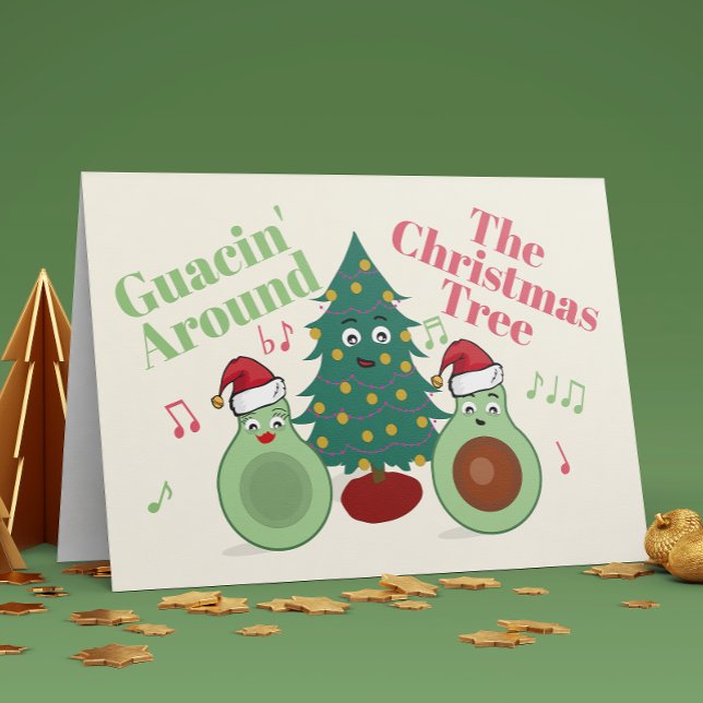 Cute Avocado Guacin Around The Christmas Tree Card (Creator Uploaded)