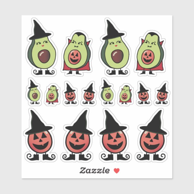 Cute avocado Halloween costume stickers (Sheet)