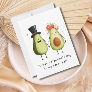 Cute Avocado in Hat Tie & Flowers Valentine's Day Holiday Card