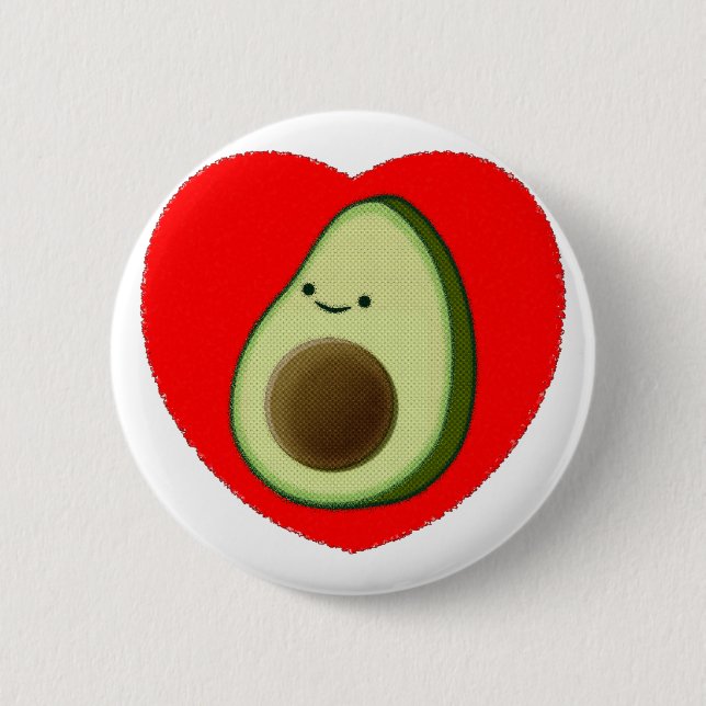 Cute Avocado In Red Heart 6 Cm Round Badge (Front)