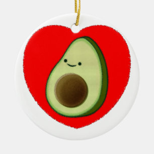 Cute Avocado In Red Heart Ceramic Tree Decoration