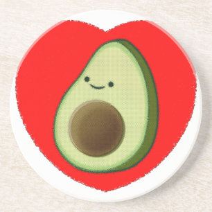 Cute Avocado In Red Heart Coaster