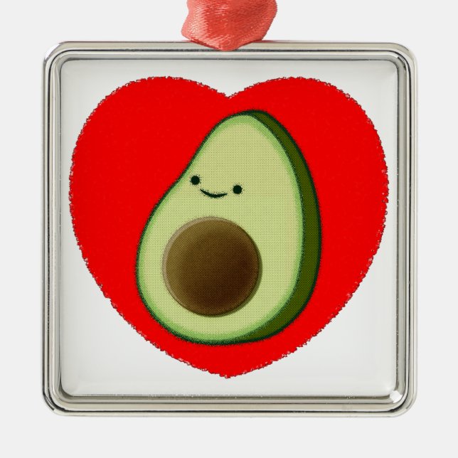 Cute Avocado In Red Heart Metal Tree Decoration (Front)