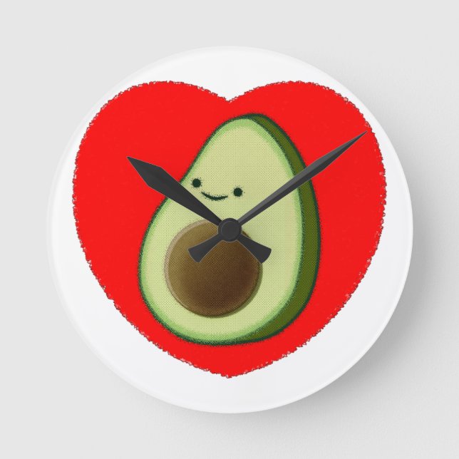 Cute Avocado In Red Heart Round Clock (Front)