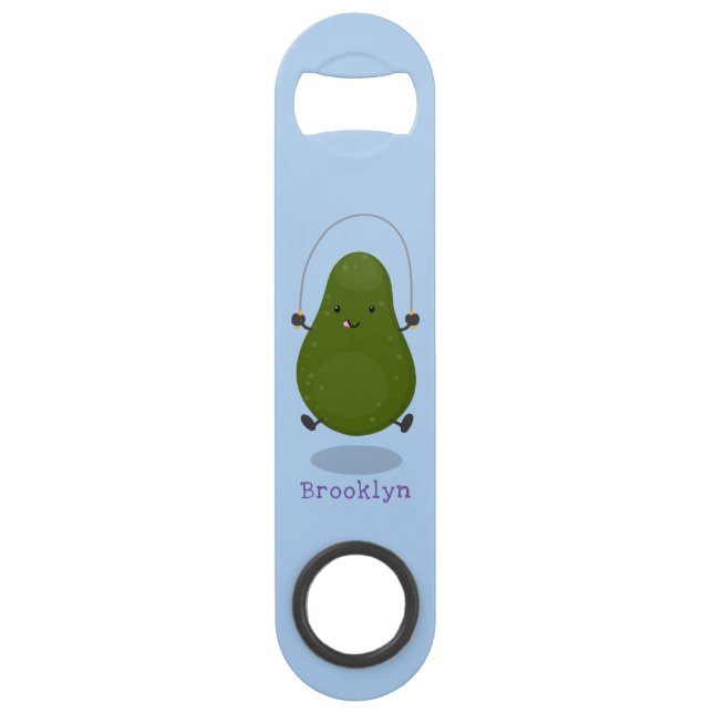 Cute avocado jump rope cartoon illustration (Front)