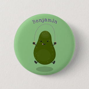 Cute avocado jump rope cartoon illustration 6 cm round badge