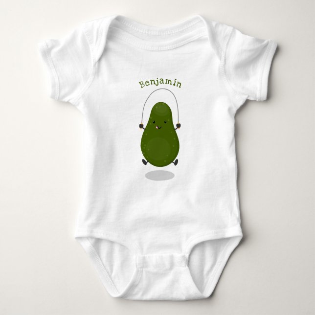 Cute avocado jump rope cartoon illustration baby bodysuit (Front)