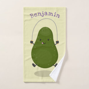 Cute avocado jump rope cartoon illustration bath towel set
