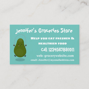 Cute avocado jump rope cartoon illustration business card