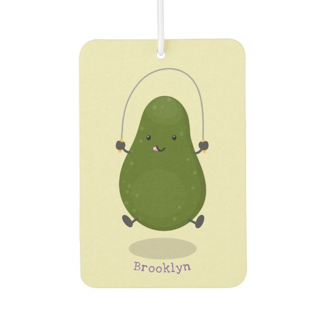 Cute avocado jump rope cartoon illustration car air freshener (Front)