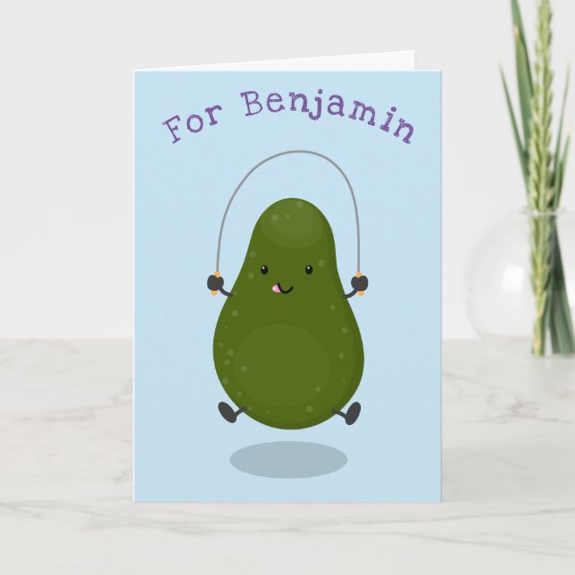 Cute avocado jump rope cartoon illustration card (Front)