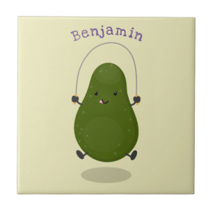 Cute avocado jump rope cartoon illustration ceramic tile