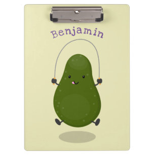 Cute avocado jump rope cartoon illustration clipboard