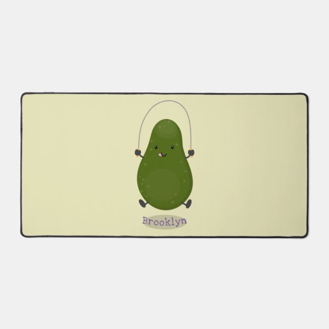 Cute avocado jump rope cartoon illustration desk mat (Front)