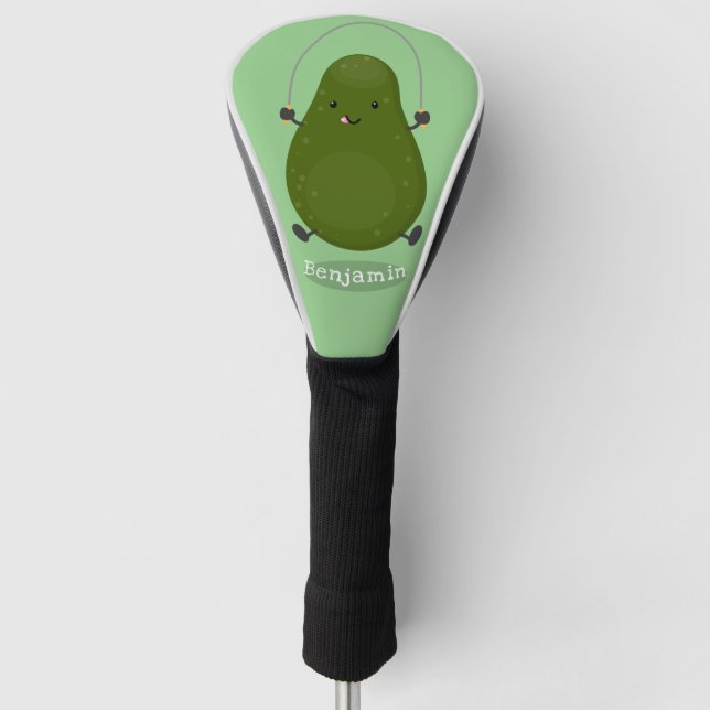 Cute avocado jump rope cartoon illustration golf head cover (Front)