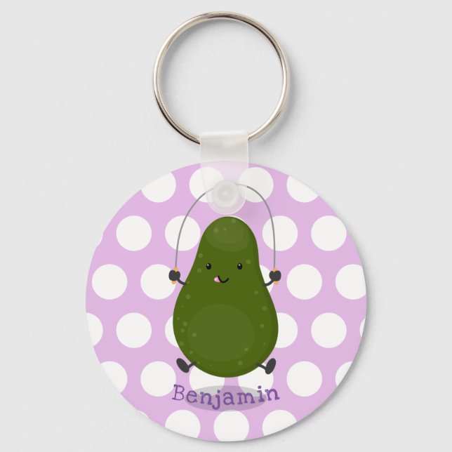 Cute avocado jump rope cartoon illustration key ring (Front)