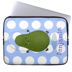Cute avocado jump rope cartoon illustration laptop sleeve