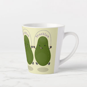 Cute avocado jump rope cartoon illustration latte mug